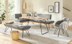 KOINOR Leder-Eckbank Dining System 4 | Asphalt (Hellgrau) / Kontrastnaht Schwarz rechts 217|cm