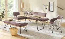 KOINOR Leder-Eckbank Dining System 4 | Plum (Rosa) / Kontrastnaht Hellgrau rechts 217|cm