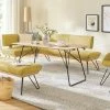 KOINOR Leder-Eckbank Dining System 4 | Safran (Gelb) / Kontrastnaht Grau rechts 217|cm