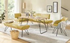 KOINOR Leder-Eckbank Dining System 4 | Safran (Gelb) / Kontrastnaht Grau rechts 217|cm