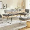 KOINOR Hockerbank Dining System 4 | Asphalt (Hellgrau) / Kontrastnaht Schwarz 130|cm