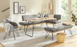 KOINOR Hockerbank Dining System 4 | Asphalt (Hellgrau) / Kontrastnaht Schwarz 130|cm