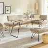 KOINOR Hockerbank Dining System 4 | Jade (Beige) / Kontrastnaht Dunkelbraun 130|cm