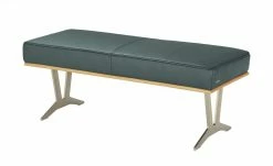 KOINOR Leder-Hockerbank Sqare | Lago (Blau) / Kontrastnaht Schwarz 104|cm