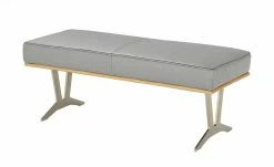 KOINOR Leder-Hockerbank Sqare | Silver (Hellgrau) / Kontrastnaht Schwarz 104|cm