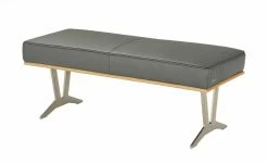 KOINOR Leder-Hockerbank Sqare | Achat (Grau) / Kontrastnaht Schwarz 104|cm
