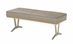 KOINOR Leder-Hockerbank Sqare | Nebbia (Taupe) / Kontrastnaht Dunkelbraun 104|cm