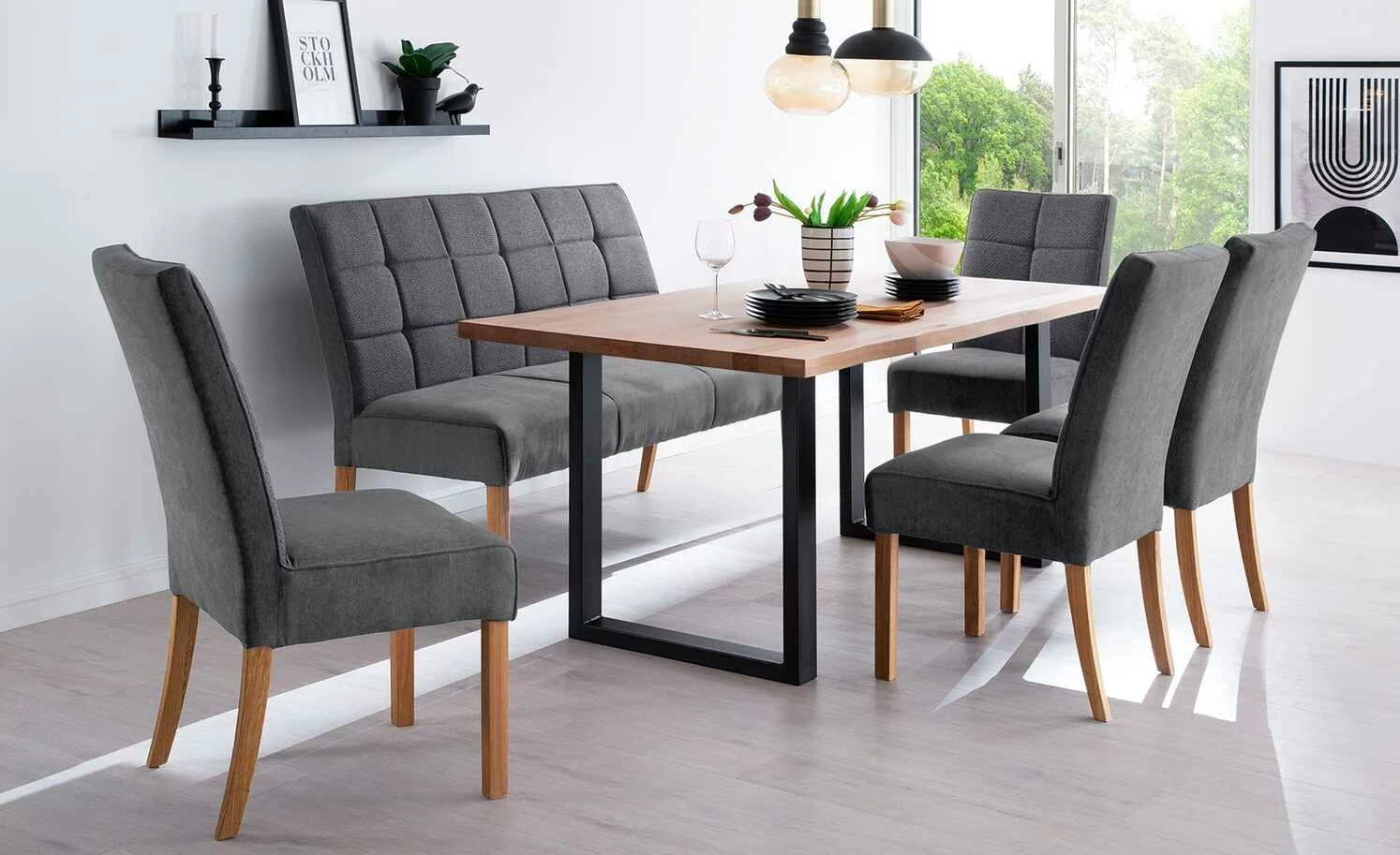 Woodford Polsterbank Renaldo | Anthrazit Eiche geölt 1 Woodford Polsterbank Renaldo | Anthrazit Eiche geölt