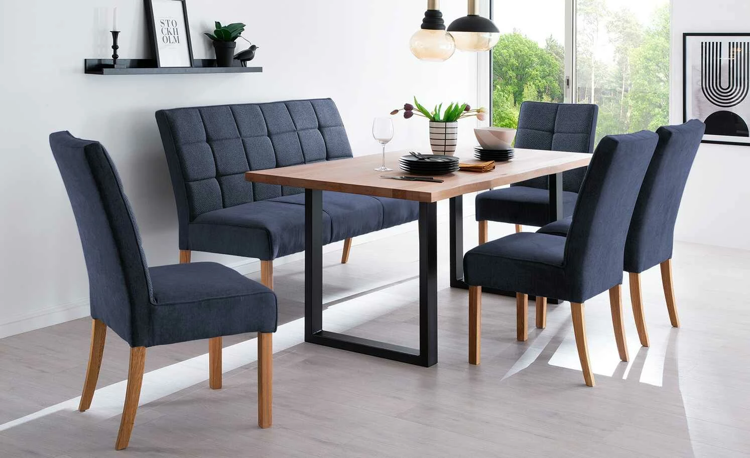 Woodford Polsterbank Renaldo | Blau Eiche geölt 1 Woodford Polsterbank Renaldo | Blau Eiche geölt