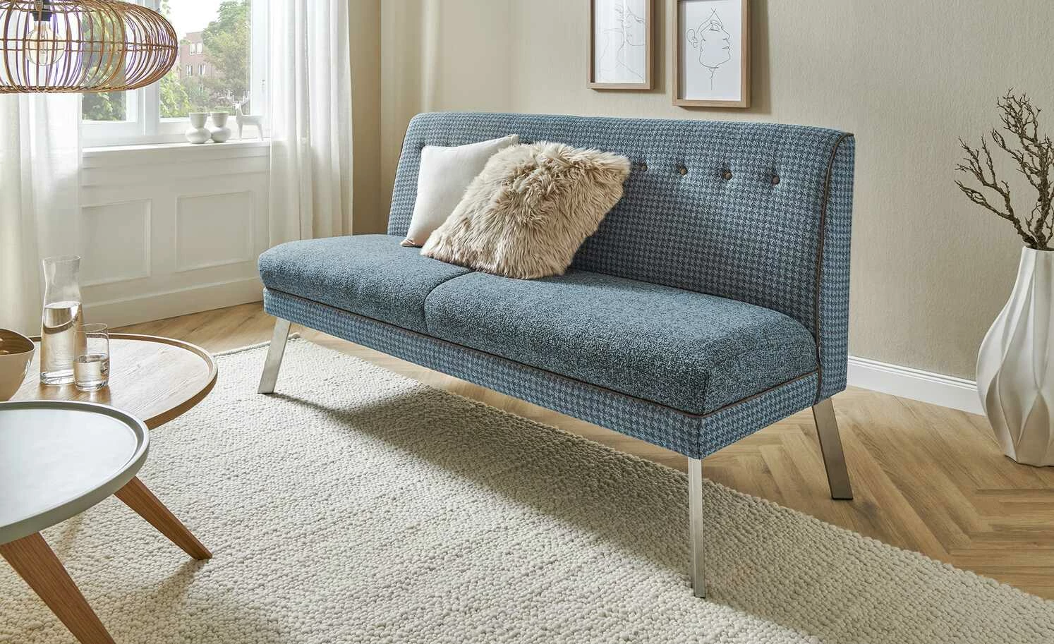 Barnickel Küchensofa Tabea | Blau / Braun 126|cm Edelstahl 1 Barnickel Küchensofa Tabea | Blau / Braun 126|cm Edelstahl