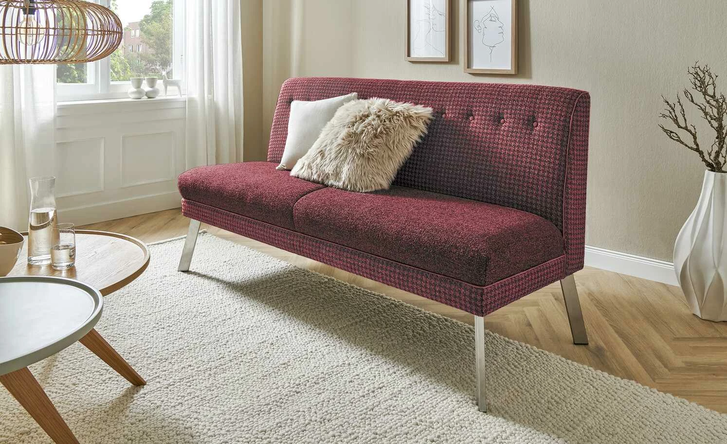 Barnickel Küchensofa Tabea | Bordeaux / Grau 126|cm Edelstahl 1 Barnickel Küchensofa Tabea | Bordeaux / Grau 126|cm Edelstahl