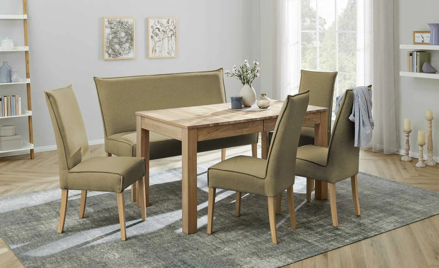 Woodford Polsterbank Gerda | Khaki 143|cm Eiche 1 Woodford Polsterbank Gerda | Khaki 143|cm Eiche