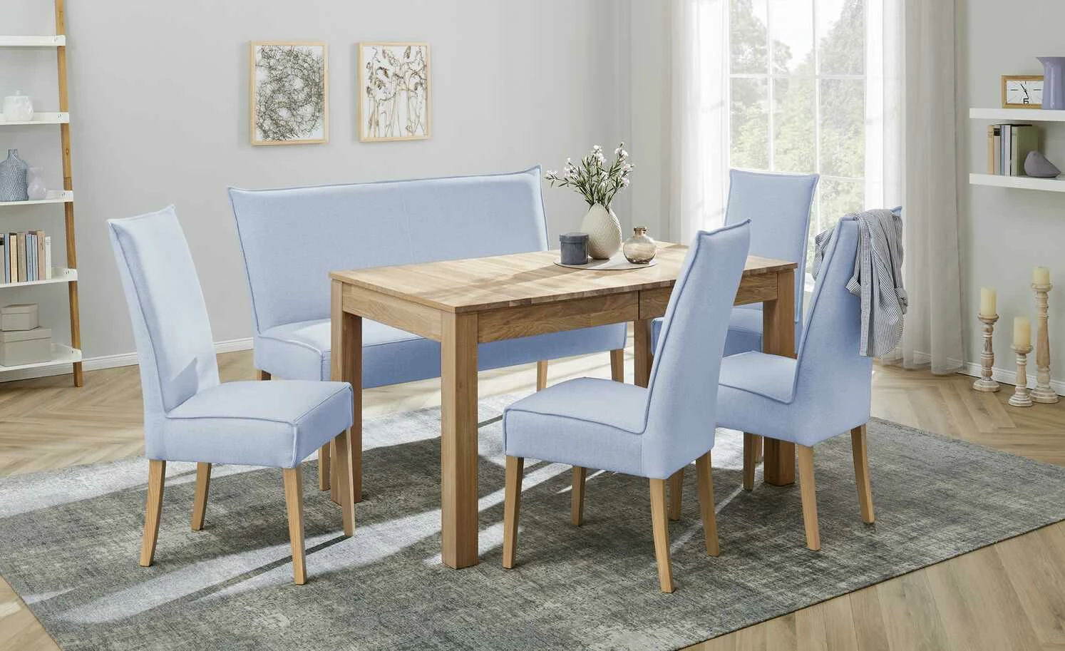 Woodford Polsterbank Gerda | Hellblau 163|cm Eiche 1 Woodford Polsterbank Gerda | Hellblau 163|cm Eiche